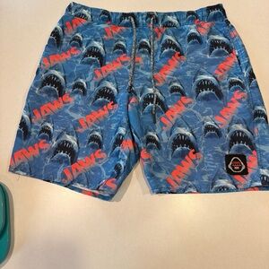 Neff JAWS Logo Swim Trunks in Blue & Red